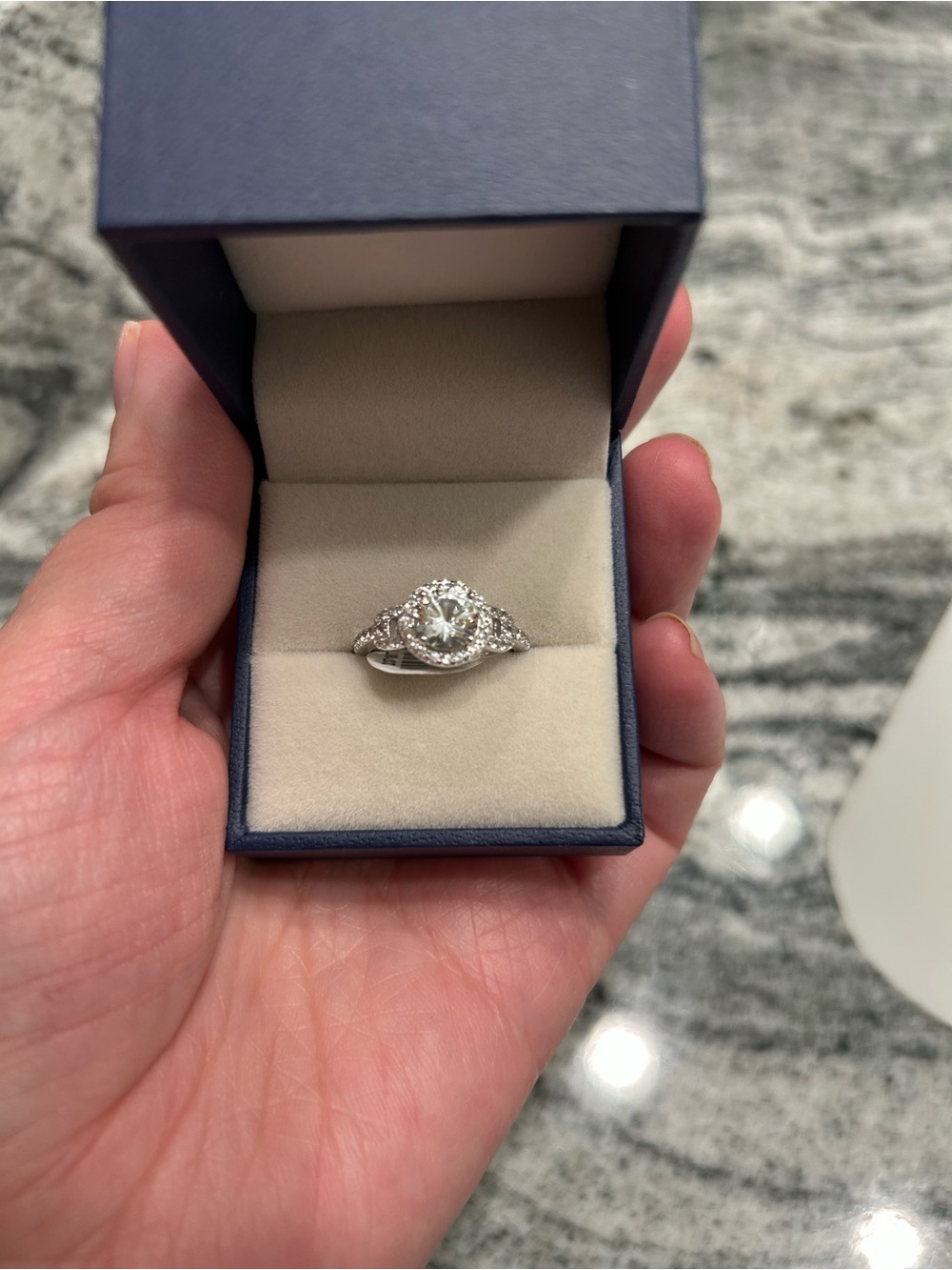 Lab Sapphire Halo Engagement Ring - White